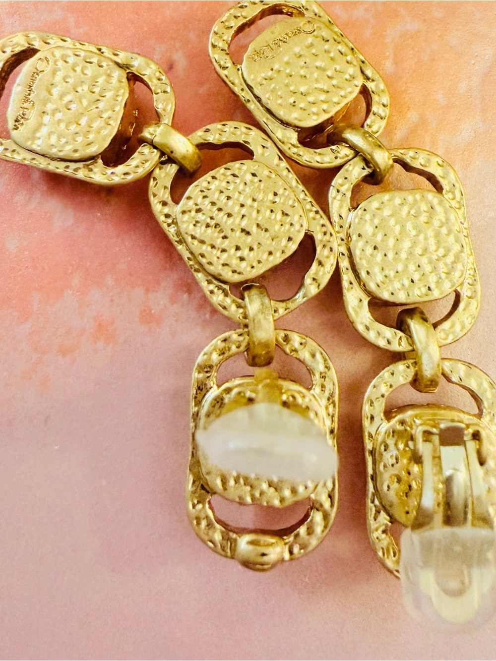 OSCAR DE LA RENTA Amethyst Crystal Earrings✨Gold Triple Drop Rectangles ✨CLIP ON - Picture 13 of 14